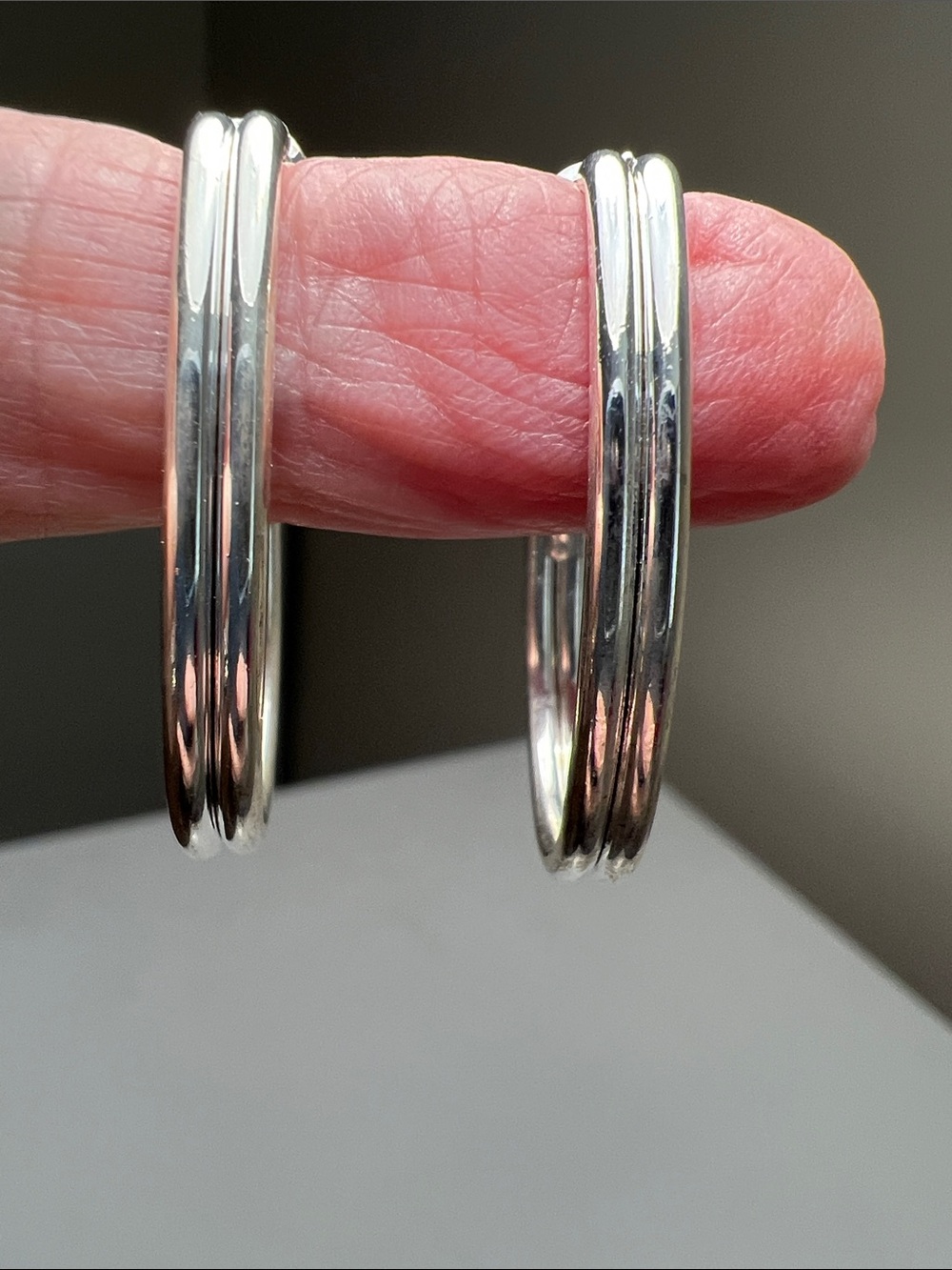 Classic Double-Ring Silver Tone Hoop Earrings - Vintage